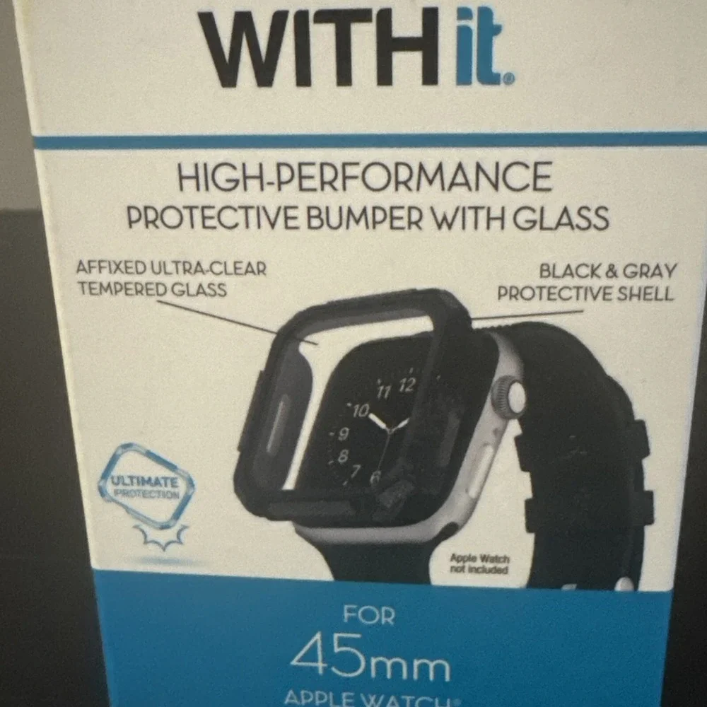 NEW WITHit Dual Layer Full Protection Cover Bumper w/ Glass for 45MM Apple Watch